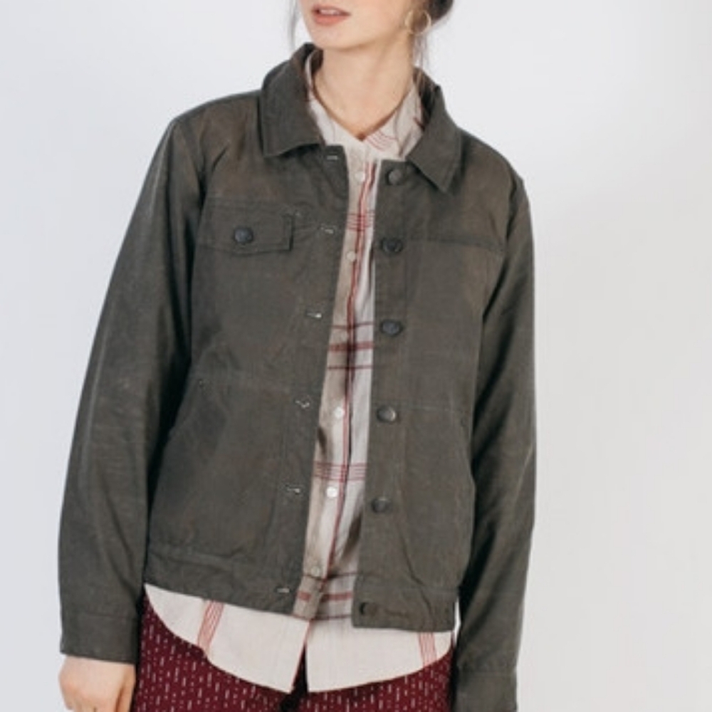 Waxed Cotton Shearling Barn Coat